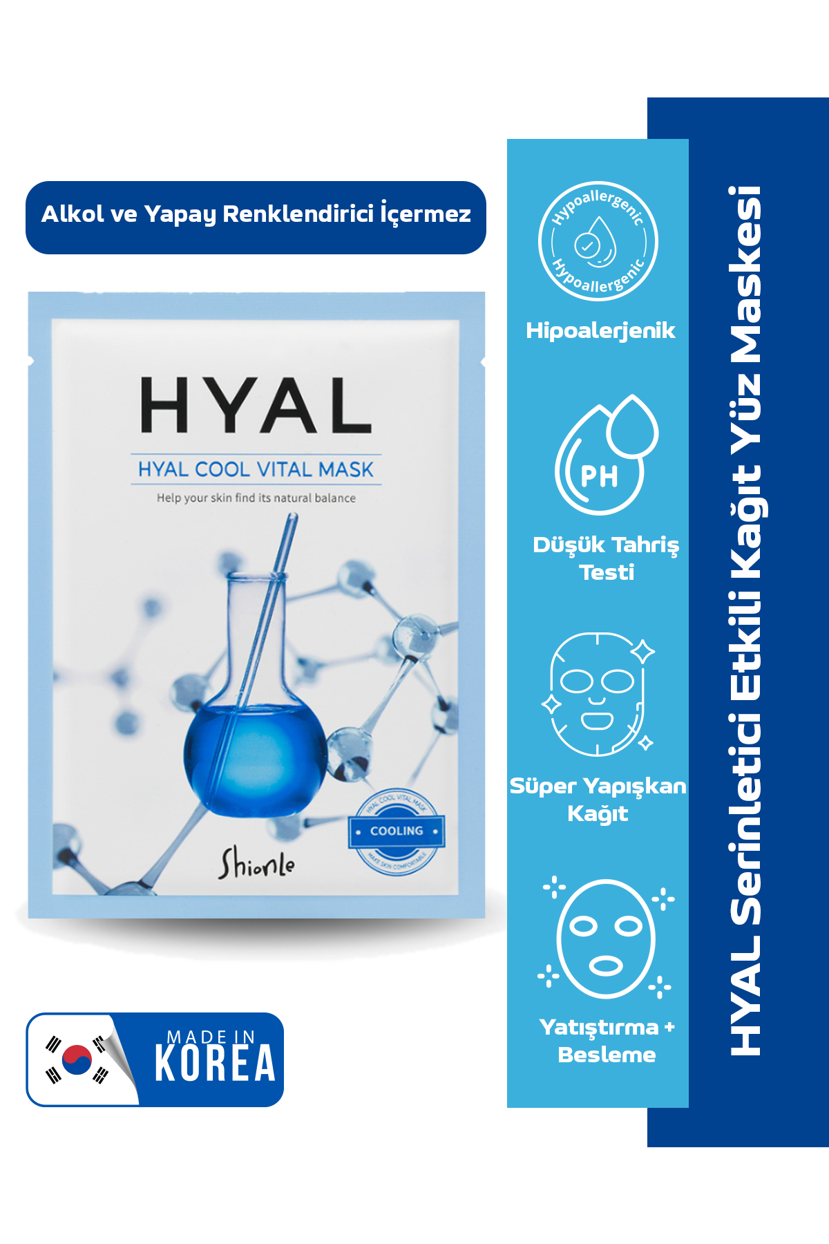 Hyaluronik Asit ve Soğutucu Etkili HYAL Kore Kağıt Maske